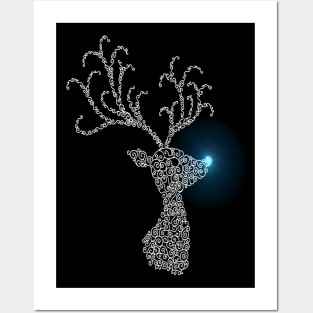 White Winter Reindeer Head Silhouette Posters and Art